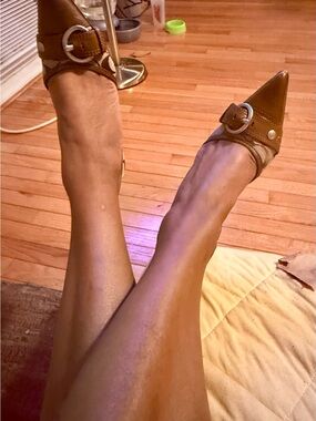 Vintage Coach Brown Snake-Print Stiletto Pumps